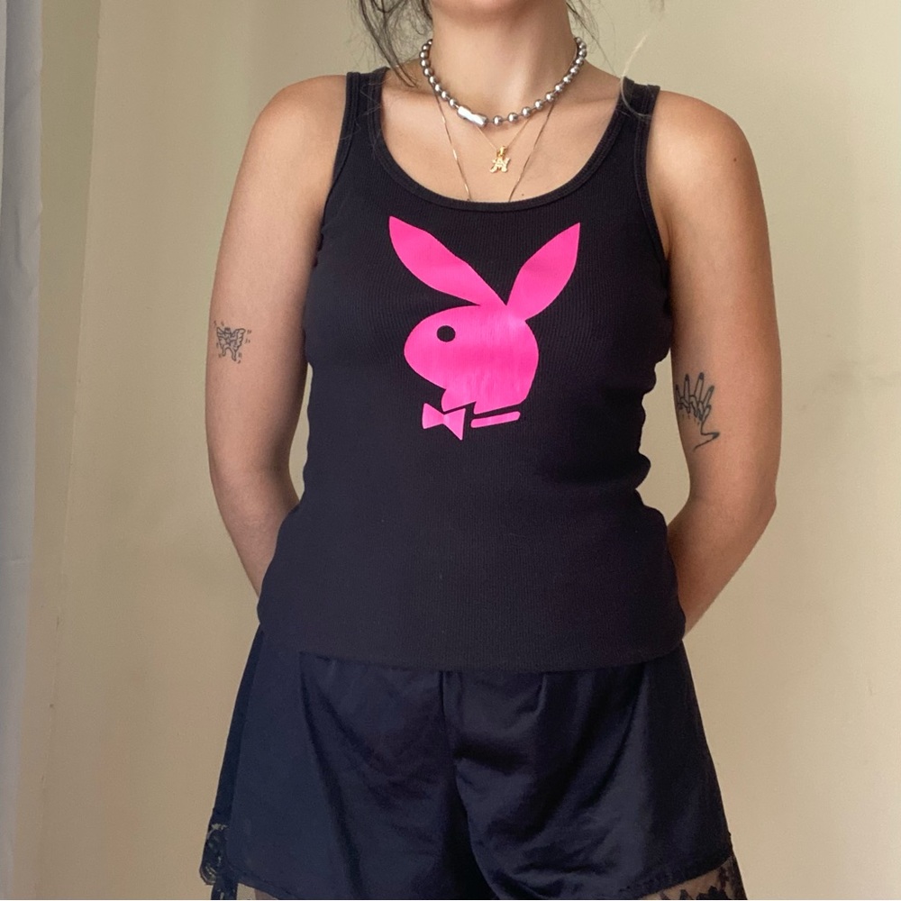 Vintage y2k pink and black playboy bunny tank top